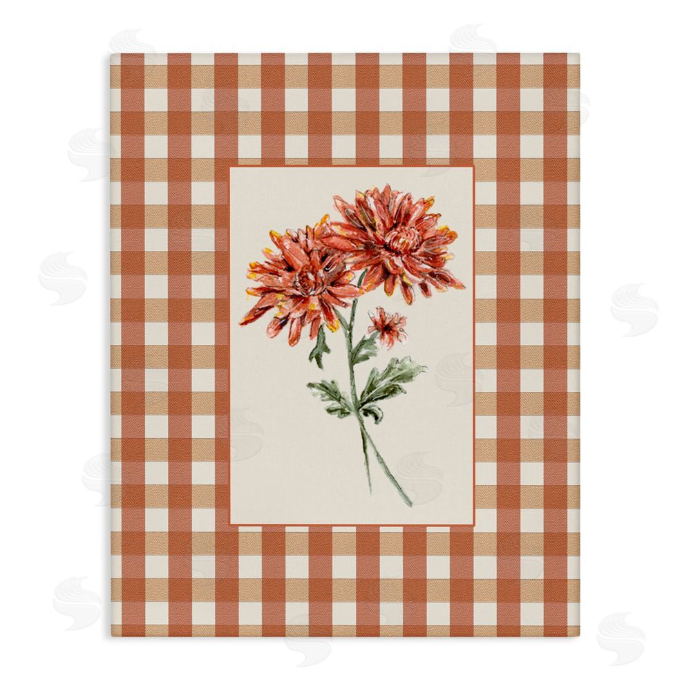 Lisa Wehmeyer Neutral Plaid Mums Canvas Wall Art Print