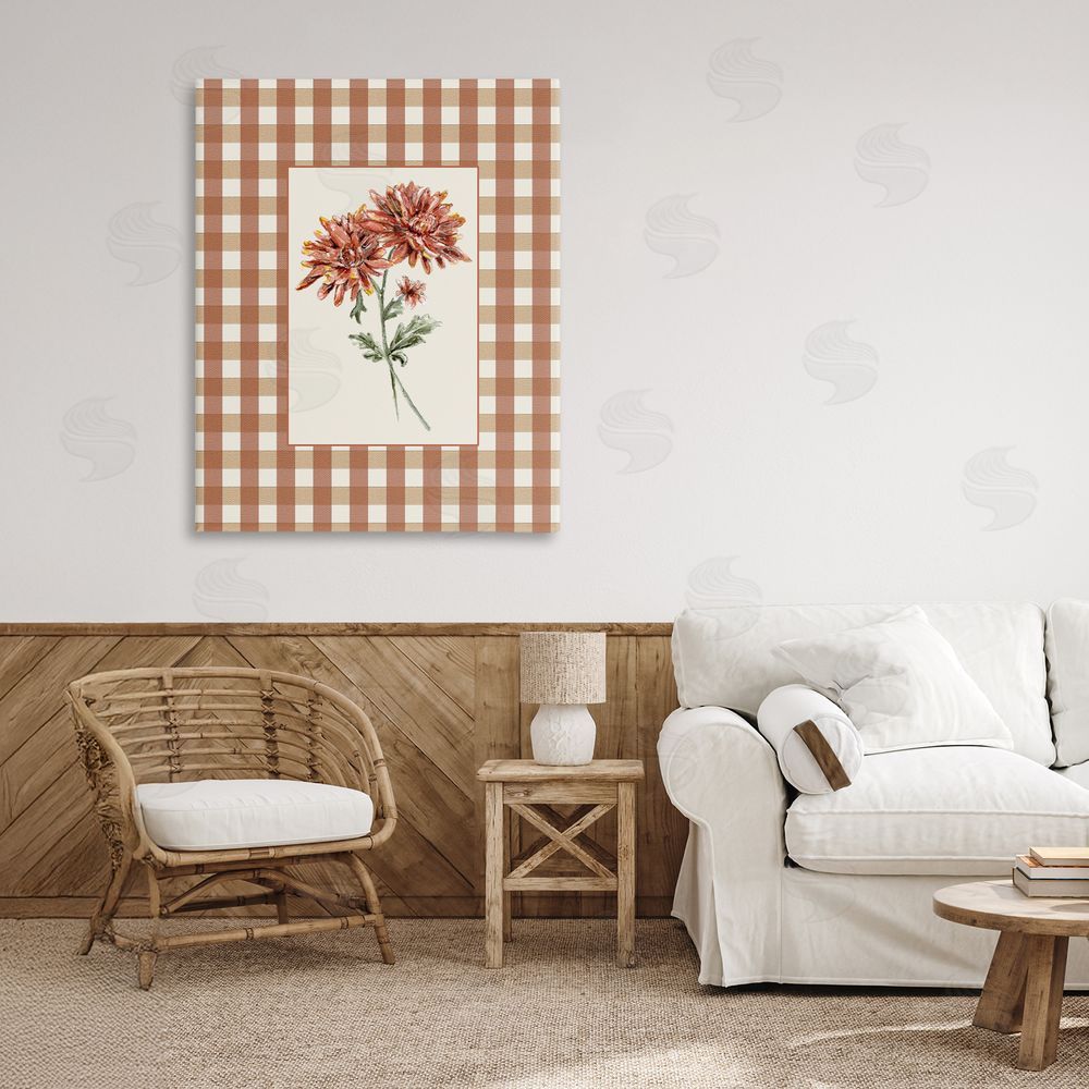Lisa Wehmeyer Neutral Plaid Mums Canvas Art on Wall