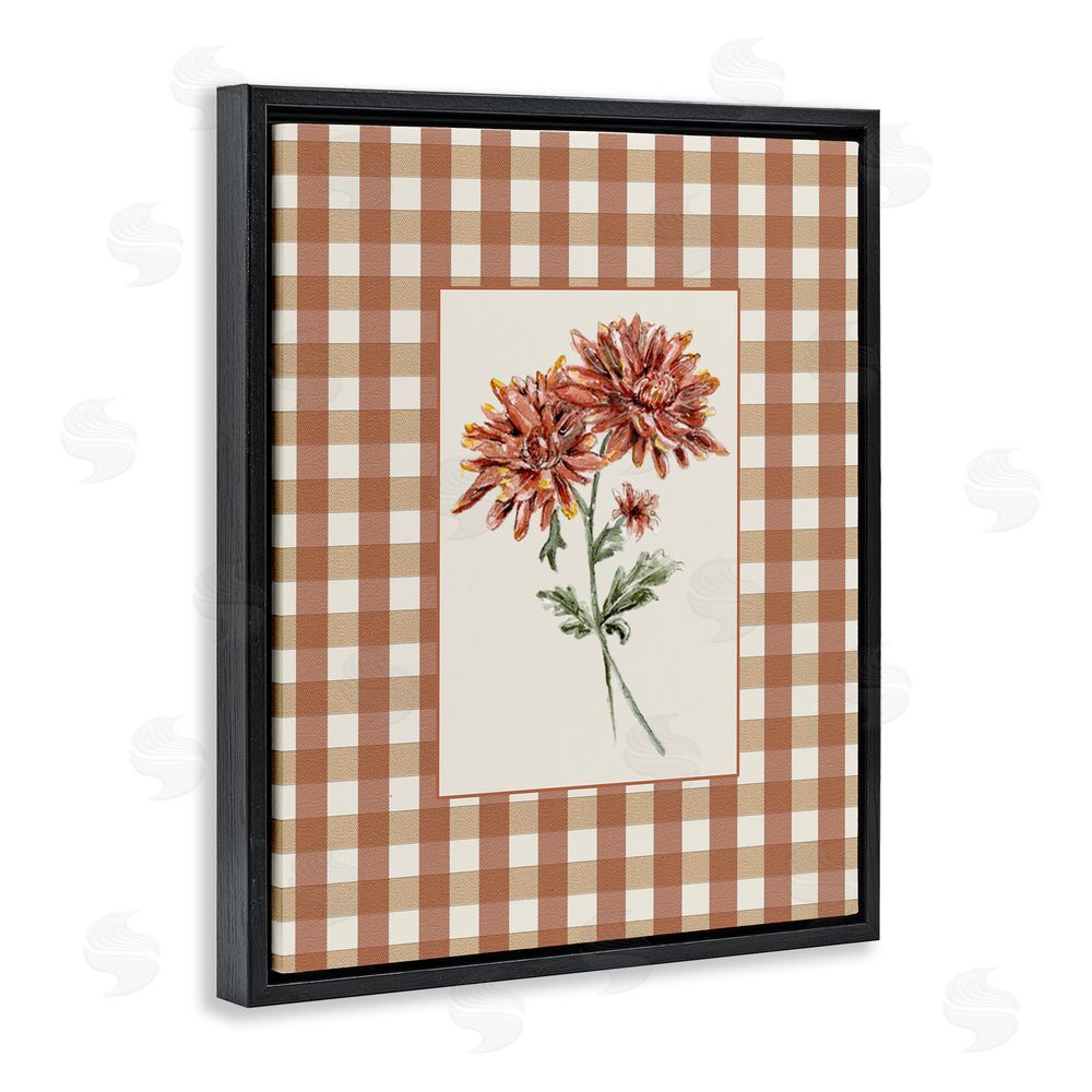 Lisa Wehmeyer Neutral Plaid Mums Black Floating Frame Canvas Wall Art Print