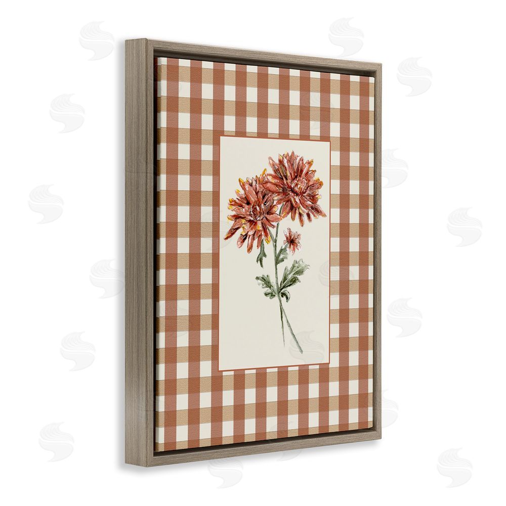 Lisa Wehmeyer Neutral Plaid Mums Brown Floating Frame Canvas Wall Art Print