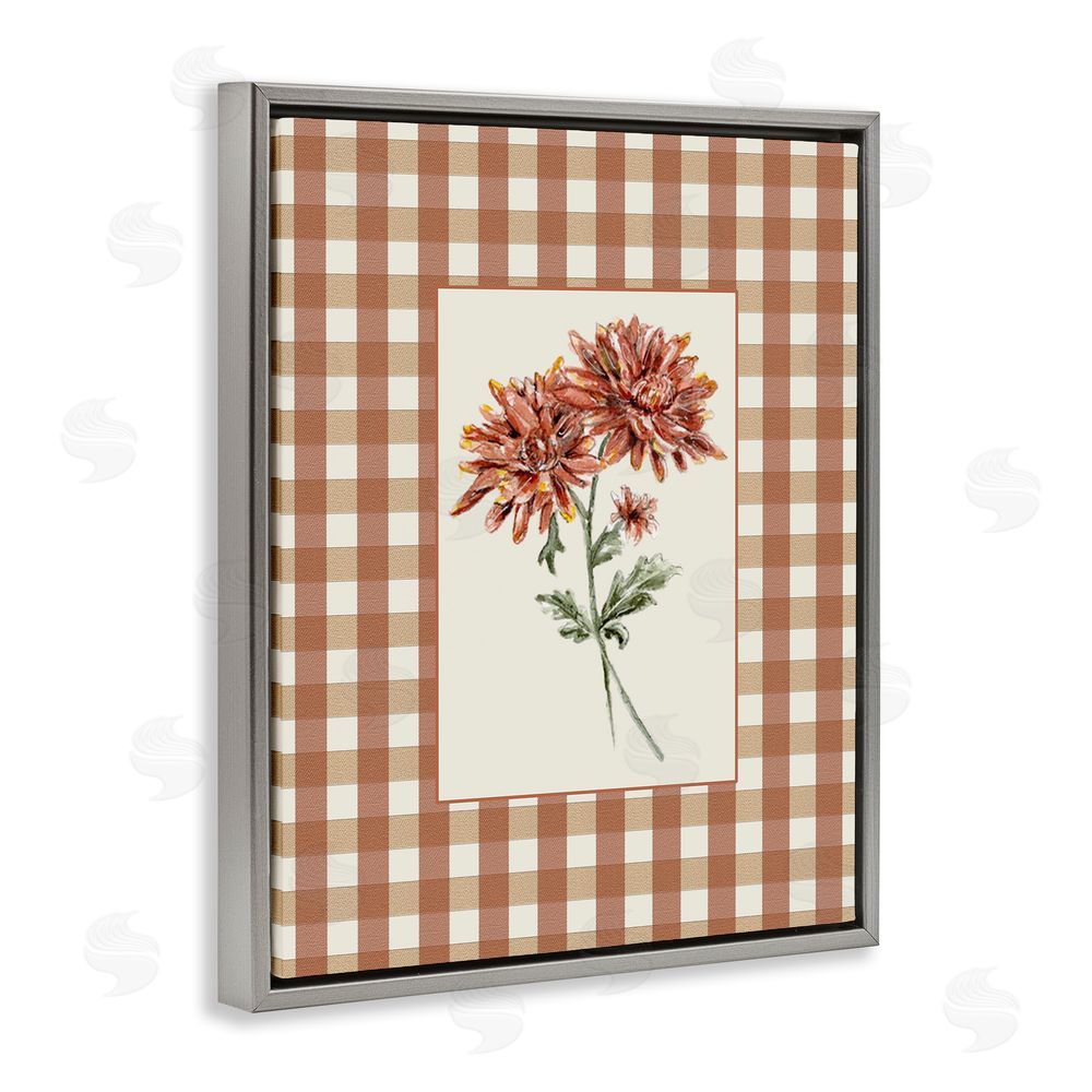 Lisa Wehmeyer Neutral Plaid Mums Gray Floating Frame Canvas Wall Art Print