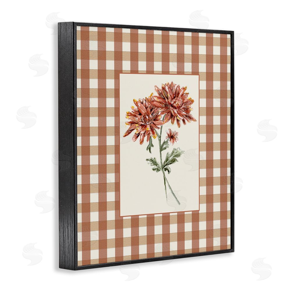 Lisa Wehmeyer Neutral Plaid Mums Black Framed Giclee Wall Art Print