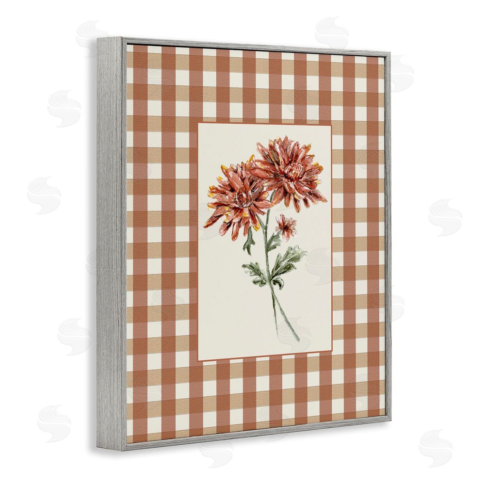 Lisa Wehmeyer Neutral Plaid Mums Gray Framed Giclee Wall Art Print