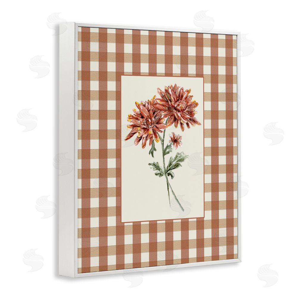 Lisa Wehmeyer Neutral Plaid Mums White Framed Giclee Wall Art Print