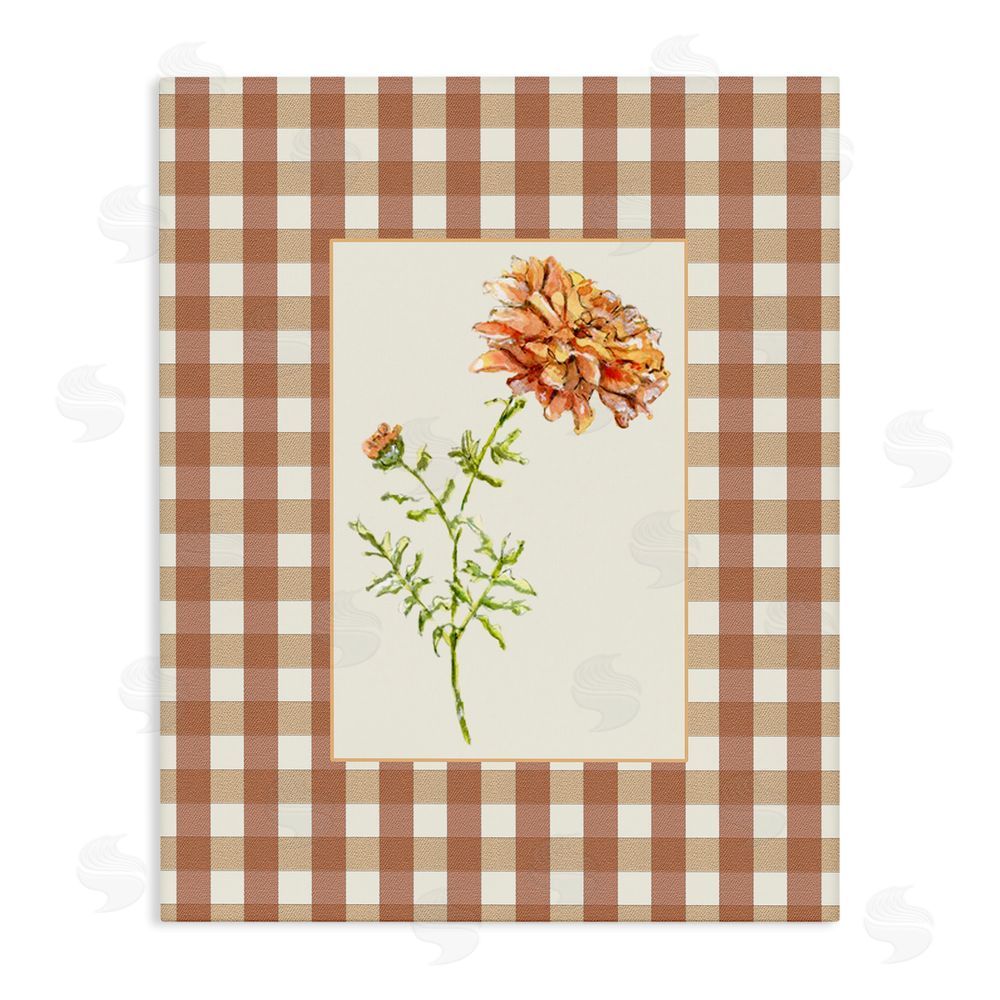 Lisa Wehmeyer Plaid Marigold Flower Stretched Canvas Wall Art Print
