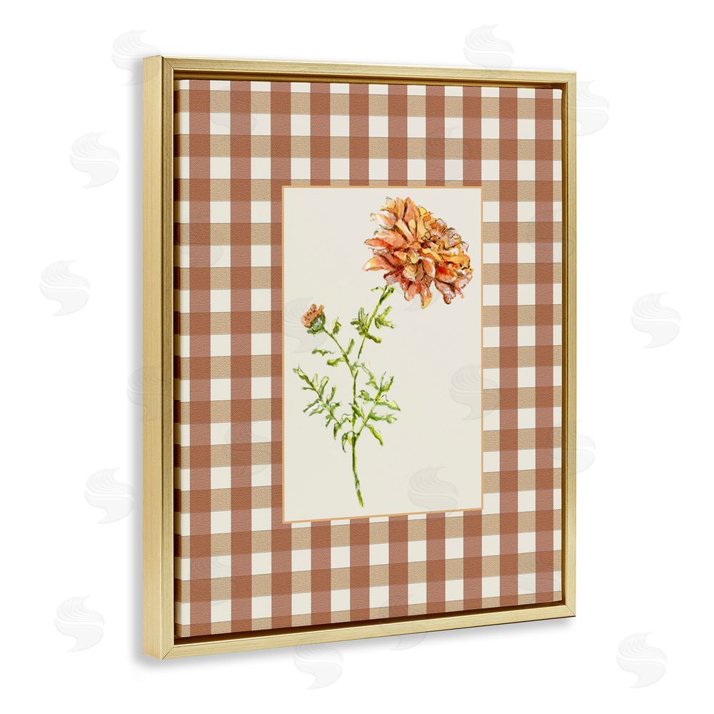 Lisa Wehmeyer Plaid Marigold Flower Gold Floating Frame Canvas Wall Art Print