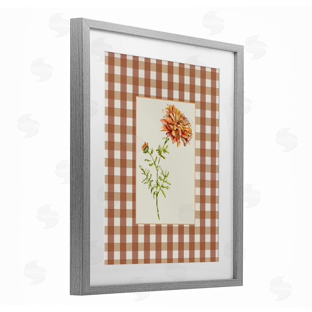 Lisa Wehmeyer Plaid Marigold Flower Gray Framed Print Under Glass Wall Art