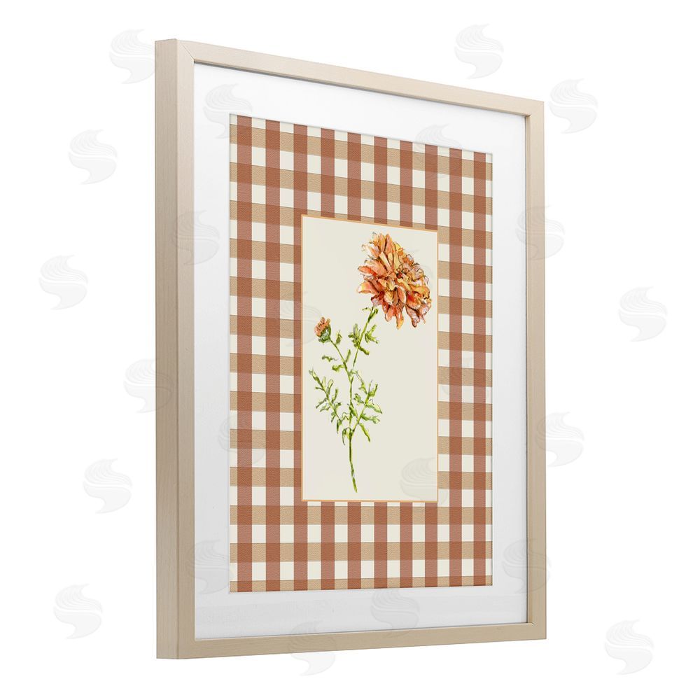 Lisa Wehmeyer Plaid Marigold Flower Birch Framed Print Under Glass Wall Art