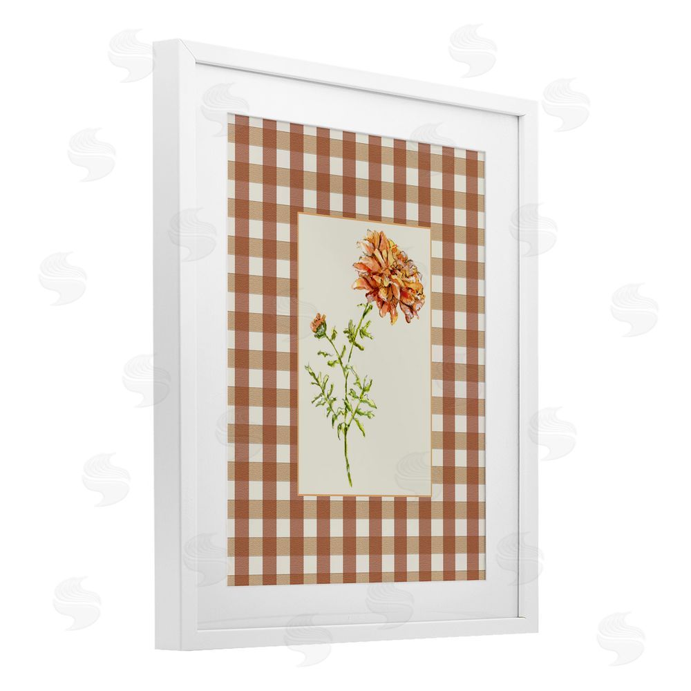 Lisa Wehmeyer Plaid Marigold Flower White Framed Print Under Glass Wall Art