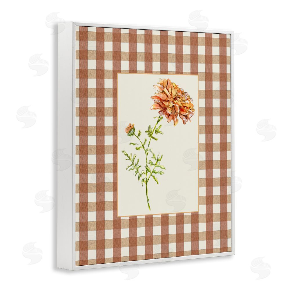 Lisa Wehmeyer Plaid Marigold Flower White Framed Giclee Wall Art Print