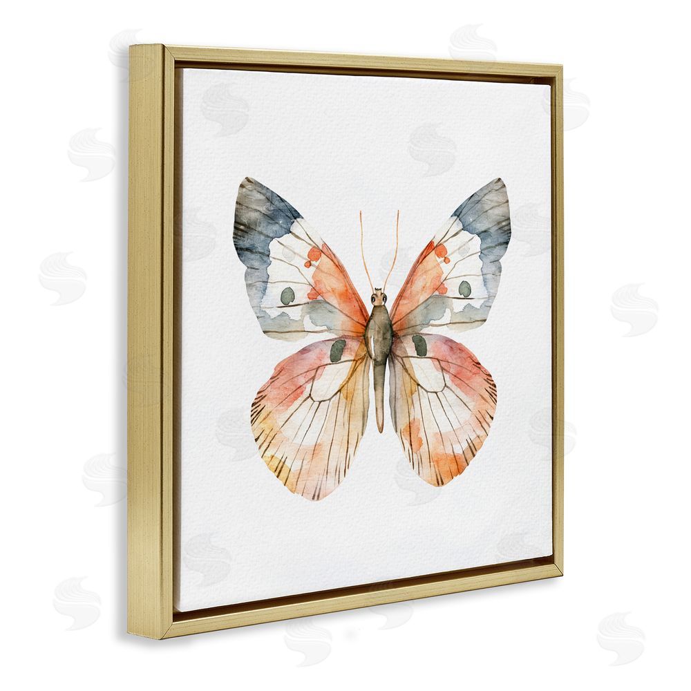 Kim Allen Warm Watercolor Butterfly Gold Floating Frame Canvas Wall Art Print