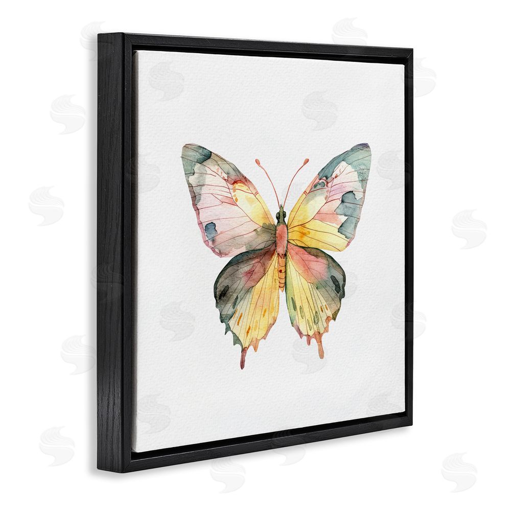 Kim Allen Watercolor Butterfly Subtlety Black Floating Frame Canvas Wall Art Print