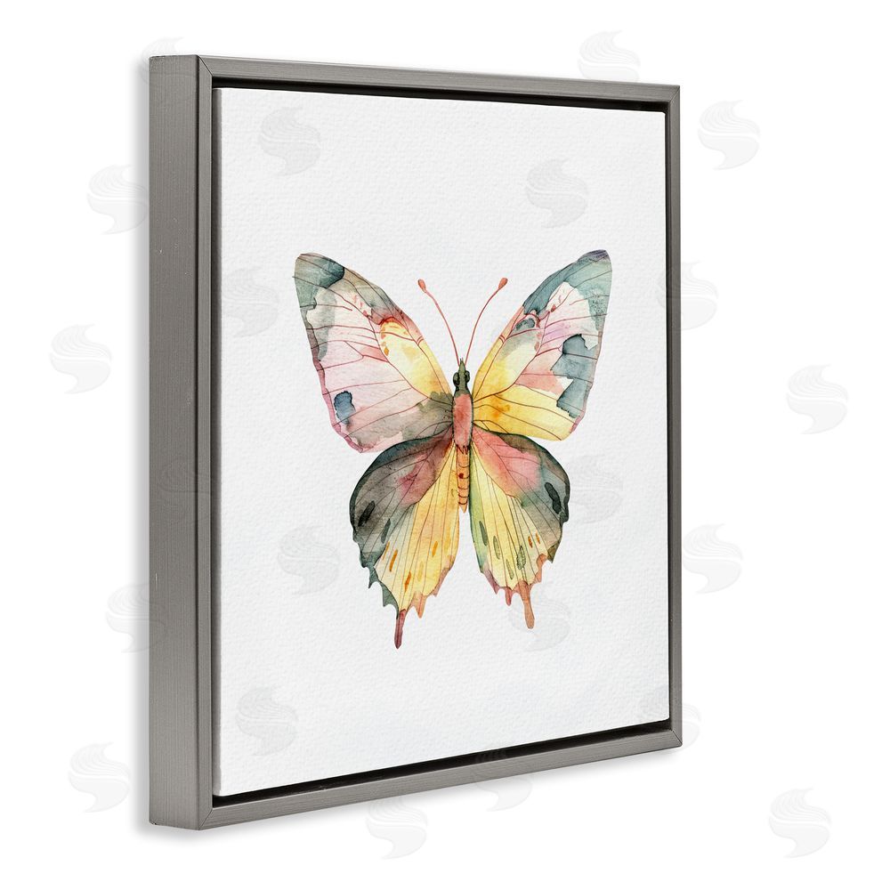 Kim Allen Watercolor Butterfly Subtlety Gray Floating Frame Canvas Wall Art Print