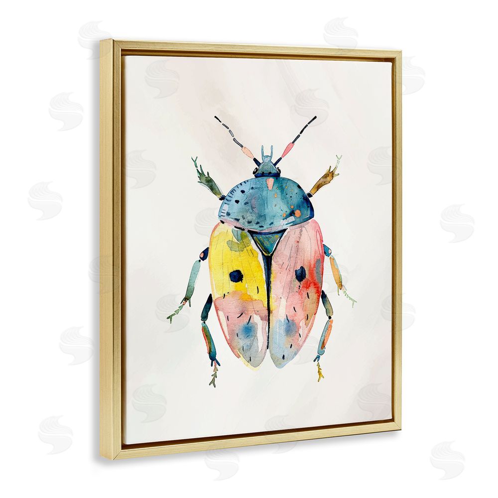 Kim Allen Whimsical Boho Beetle Gold Floating Frame Canvas Wall Art Print