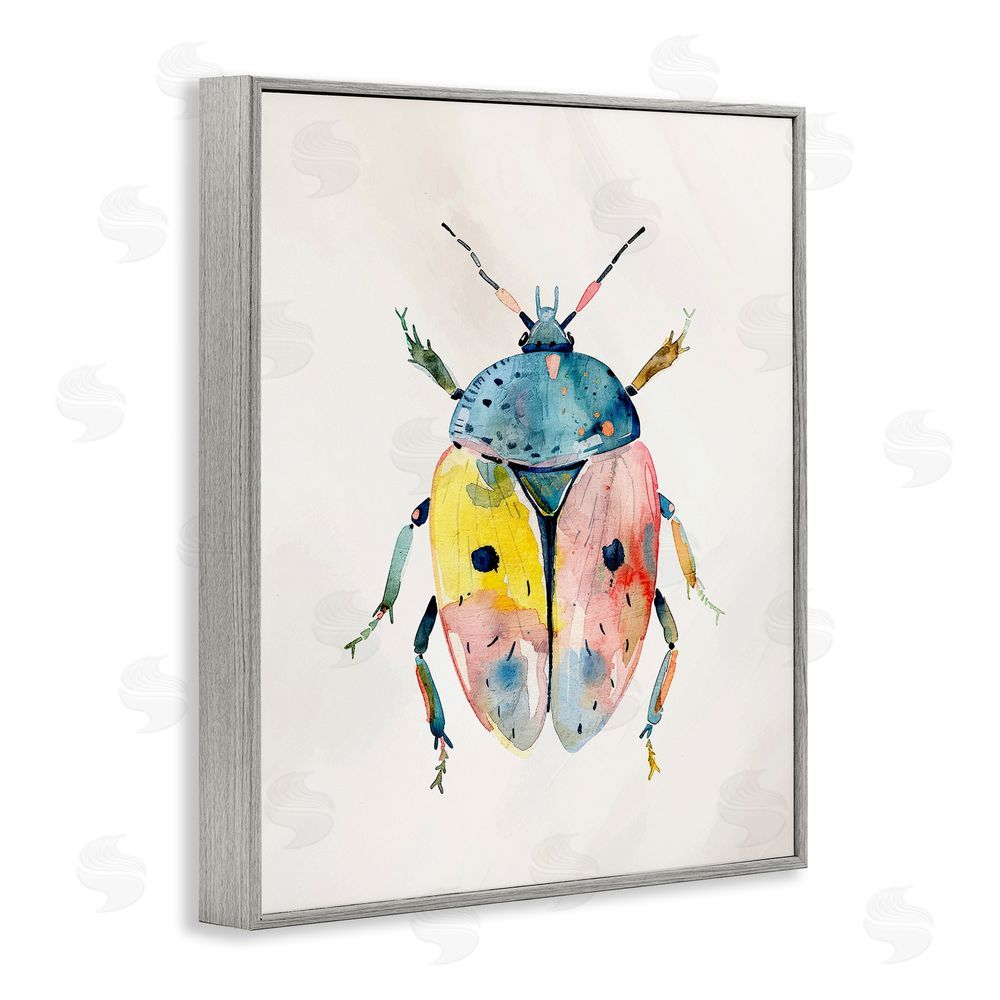 Kim Allen Whimsical Boho Beetle Gray Framed Giclee Wall Art Print