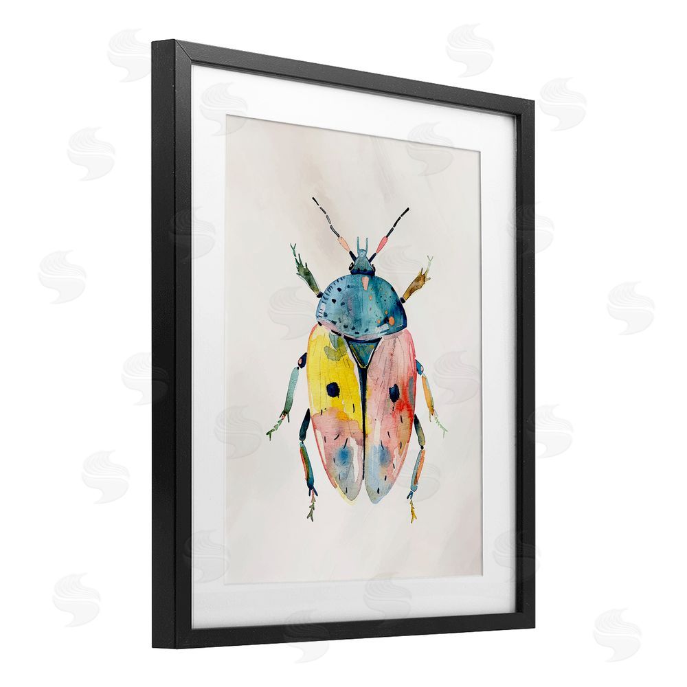 Kim Allen Whimsical Boho Beetle Black Framed Print Under Glass Wall Art