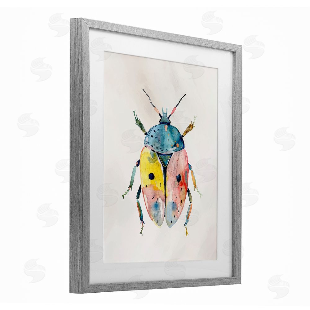 Kim Allen Whimsical Boho Beetle Gray Framed Print Under Glass Wall Art