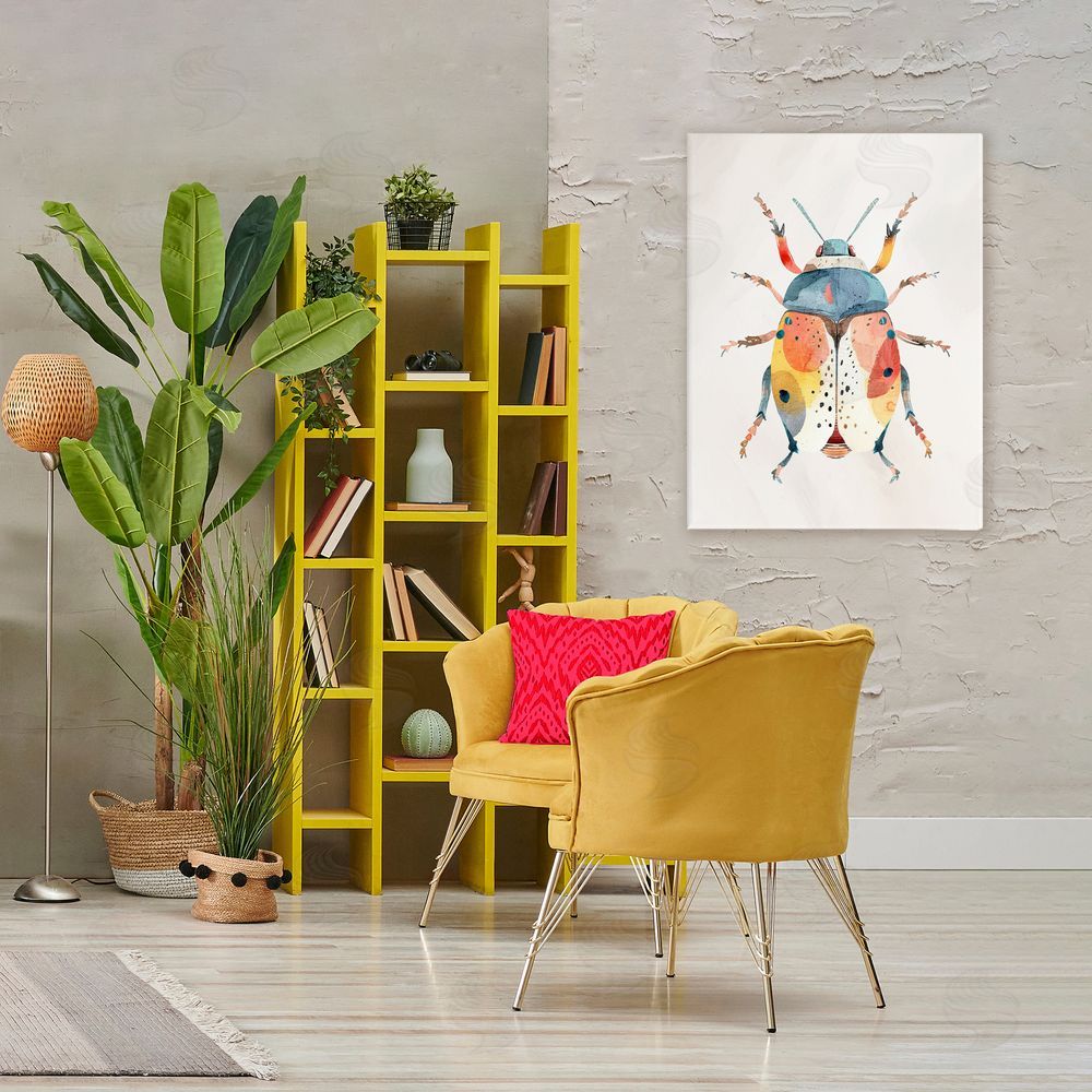 Kim Allen Boho Colorful Beetle Stretched Canvas Wall Art in Room