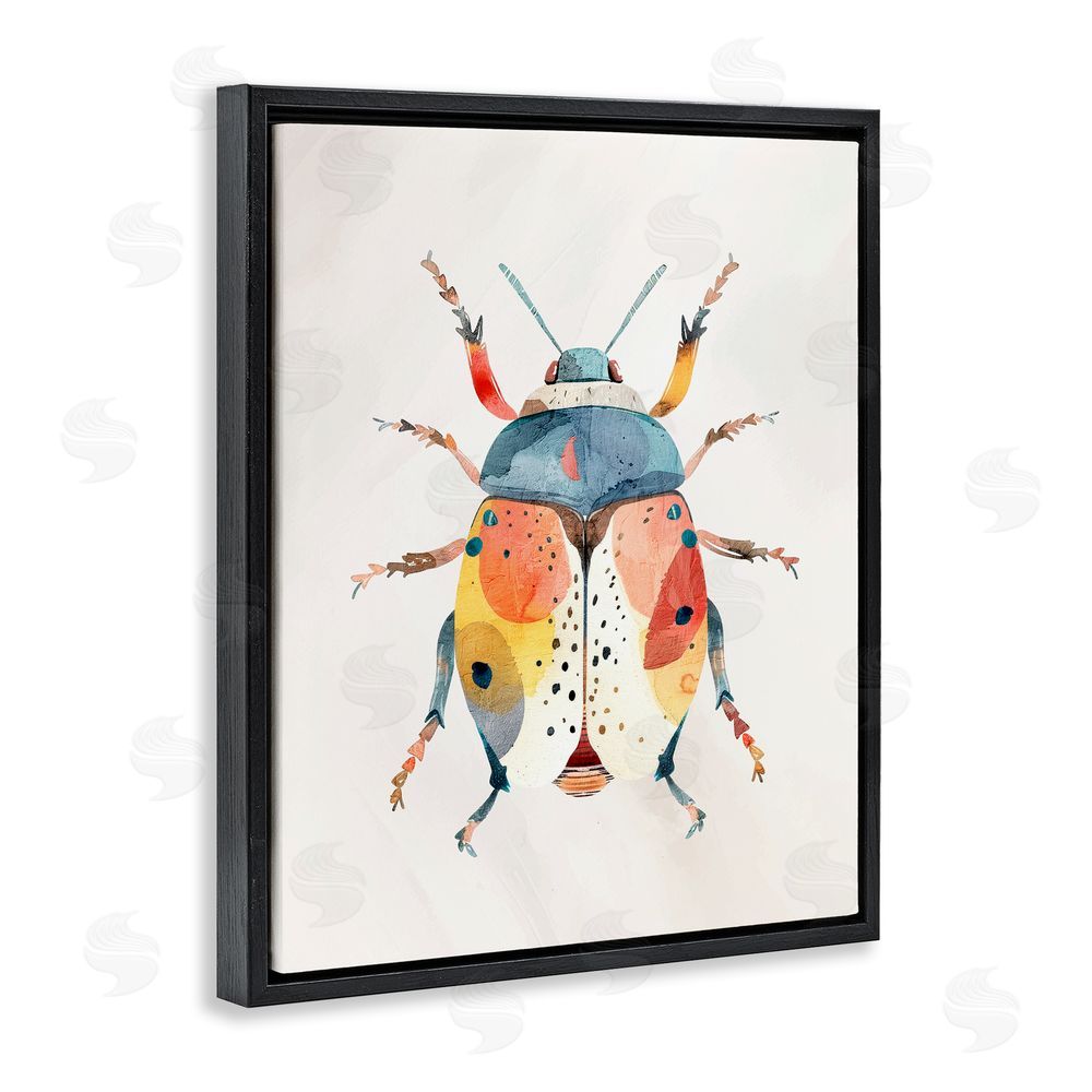 Kim Allen Boho Colorful Beetle Black Floating Frame Canvas Wall Art Print