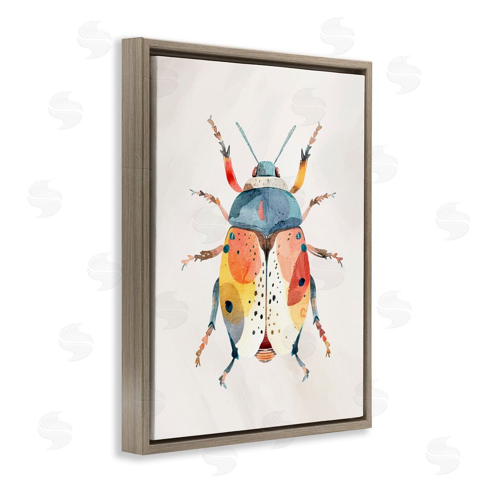 Kim Allen Boho Colorful Beetle Brown Floating Frame Canvas Wall Art Print