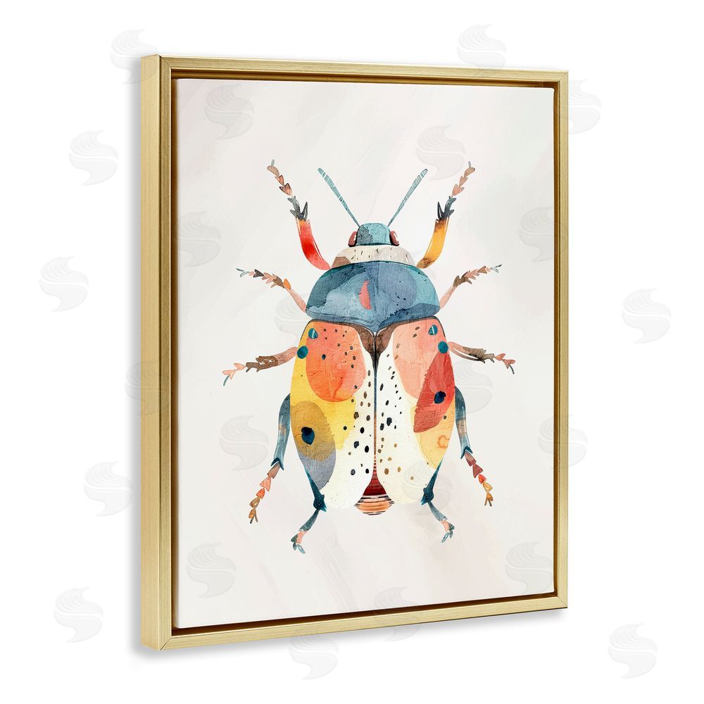 Kim Allen Boho Colorful Beetle Gold Floating Frame Canvas Wall Art Print