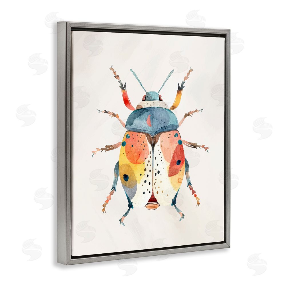 Kim Allen Boho Colorful Beetle Gray Floating Frame Canvas Wall Art Print