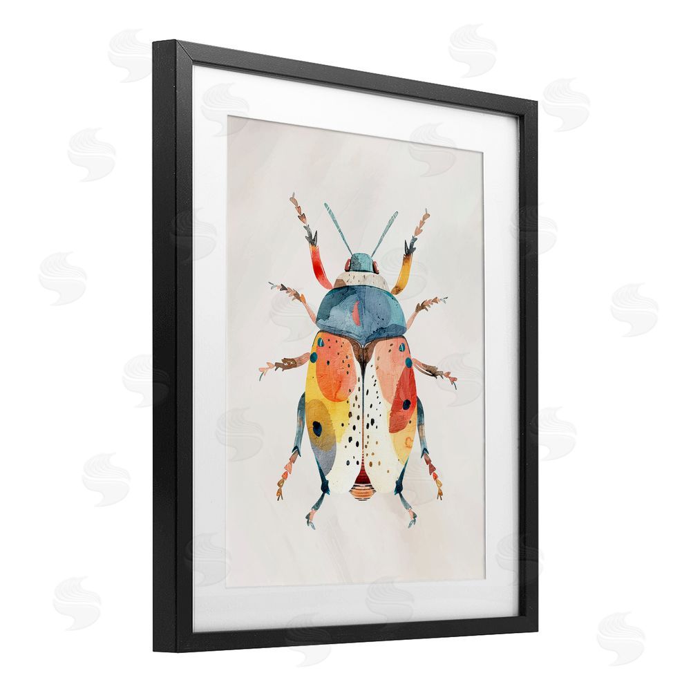 Kim Allen Boho Colorful Beetle Black Framed Print Under Glass Wall Art