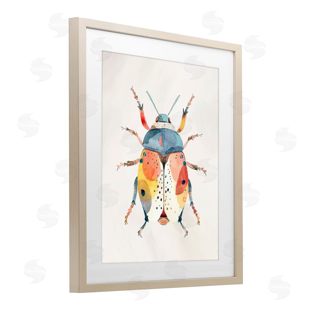 Kim Allen Boho Colorful Beetle Birch Framed Print Under Glass Wall Art