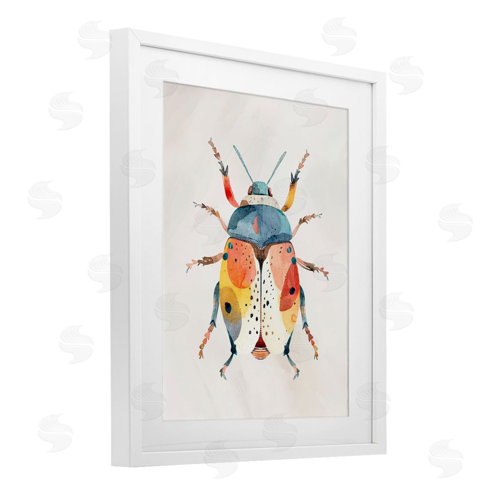 Kim Allen Boho Colorful Beetle White Framed Print Under Glass Wall Art