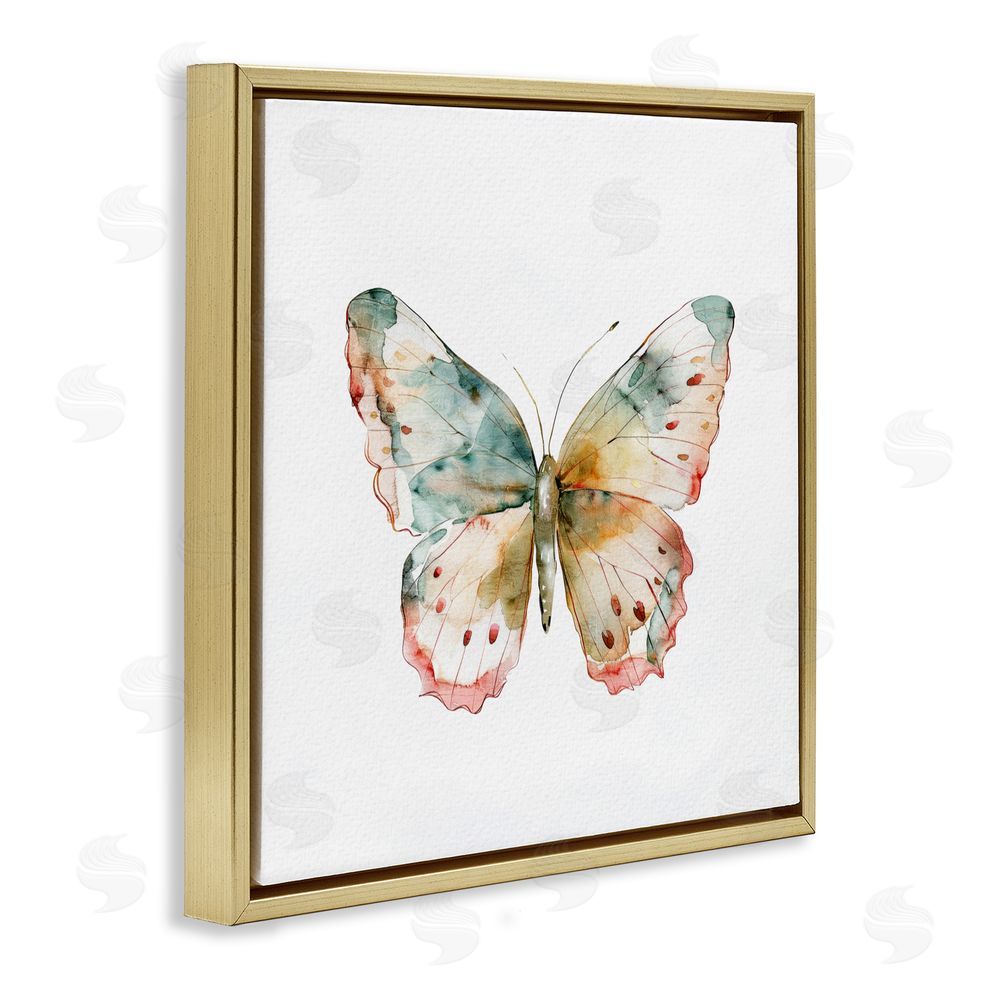 Kim Allen Muted Watercolor Butterfly Gold Floating Frame Canvas Wall Art Print