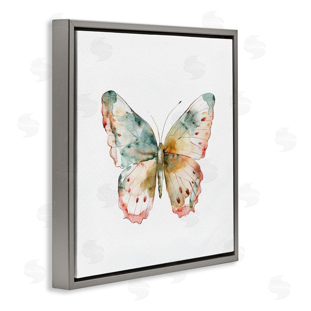 Kim Allen Muted Watercolor Butterfly Gray Floating Frame Canvas Wall Art Print