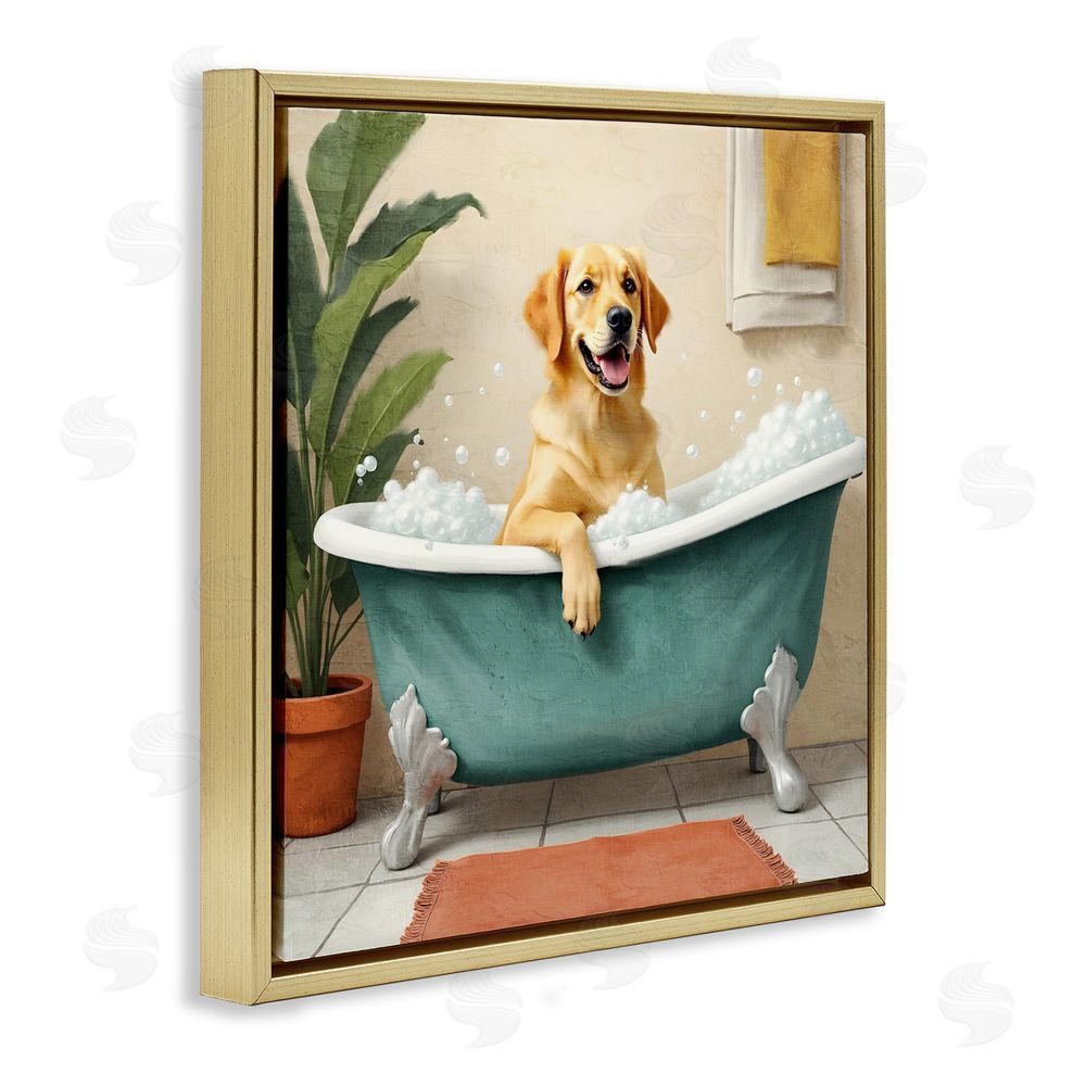 Kim Allen Bubble Bath Labrador Dog Gold Floating Frame Canvas Wall Art Print