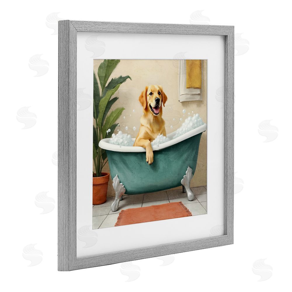 Kim Allen Bubble Bath Labrador Dog Gray Framed Print Under Glass Wall Art