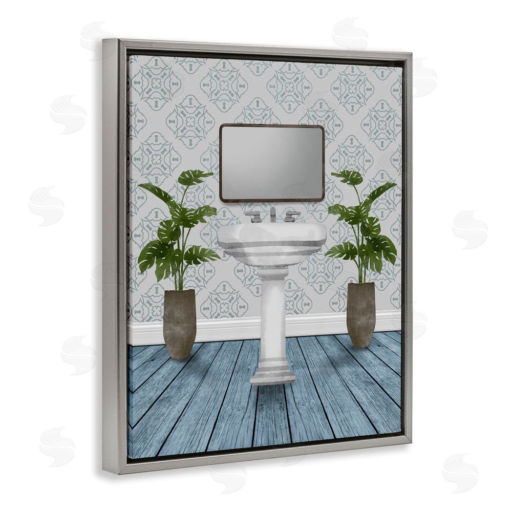 Marcus Prime Restful Wash Plants & Sink Gray Floating Frame Canvas Wall Art Print