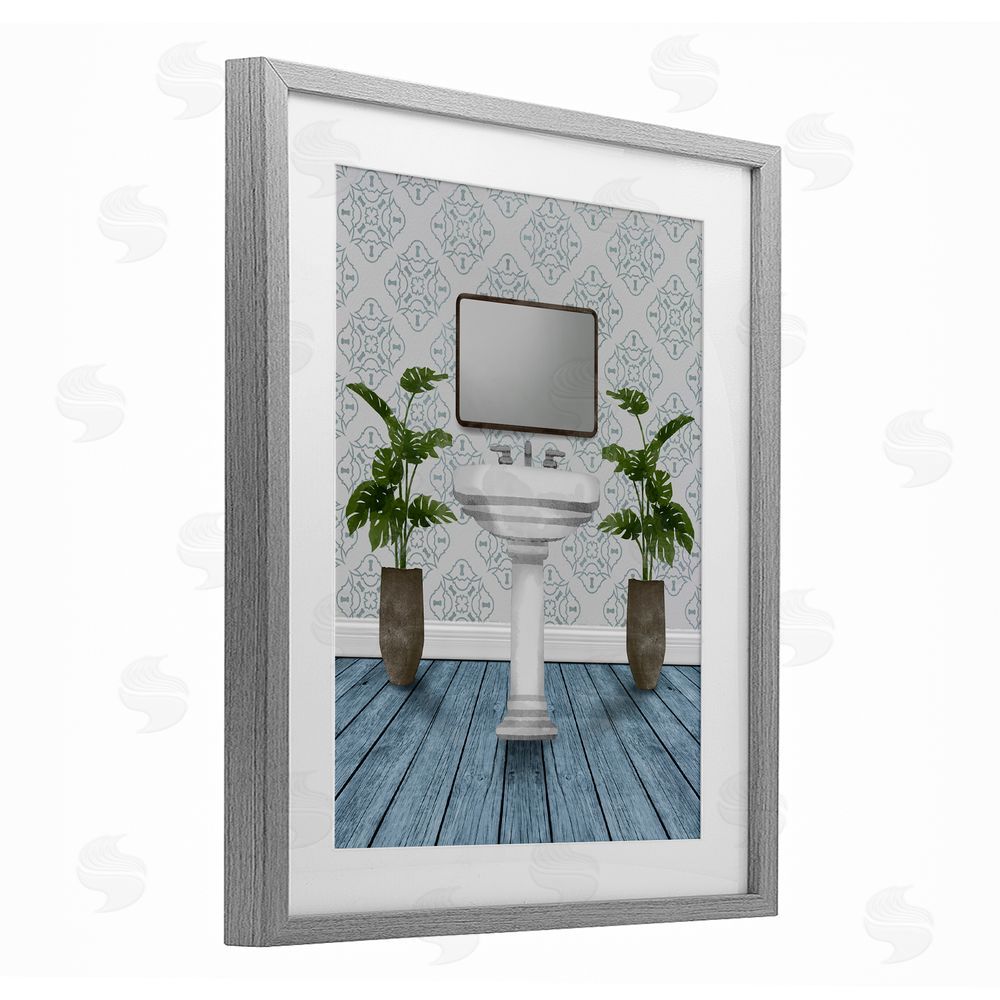 Marcus Prime Restful Wash Plants & Sink Gray Framed Print Under Glass Wall Art