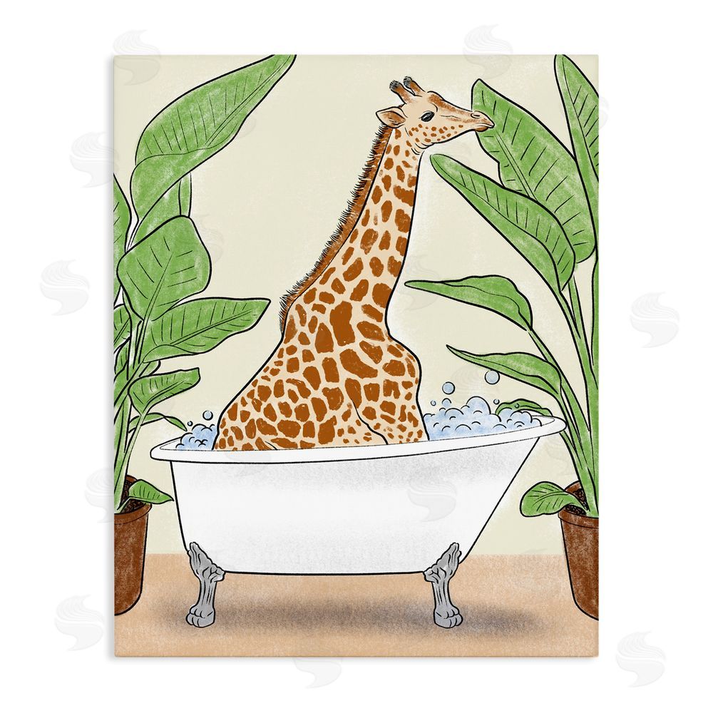 Marcus Prime Bathing Giraffe & Plants Stretched Canvas Wall Art