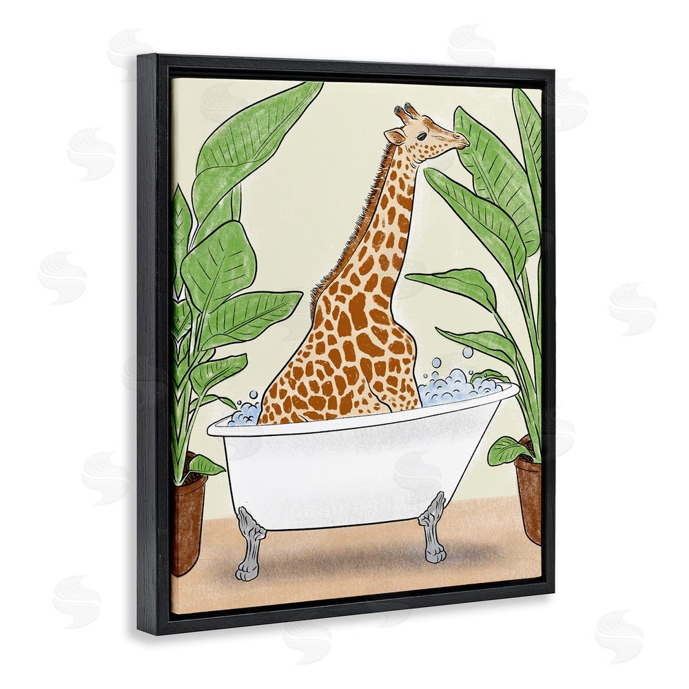 Marcus Prime Bathing Giraffe & Plants Black Floating Frame Canvas Wall Art Print