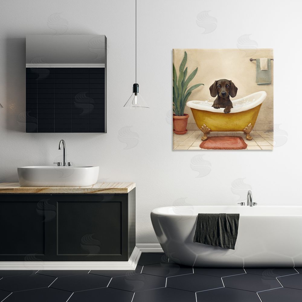 Kim Allen Bubble Bath Brown Dog Stretched Canvas Wall Art in Room