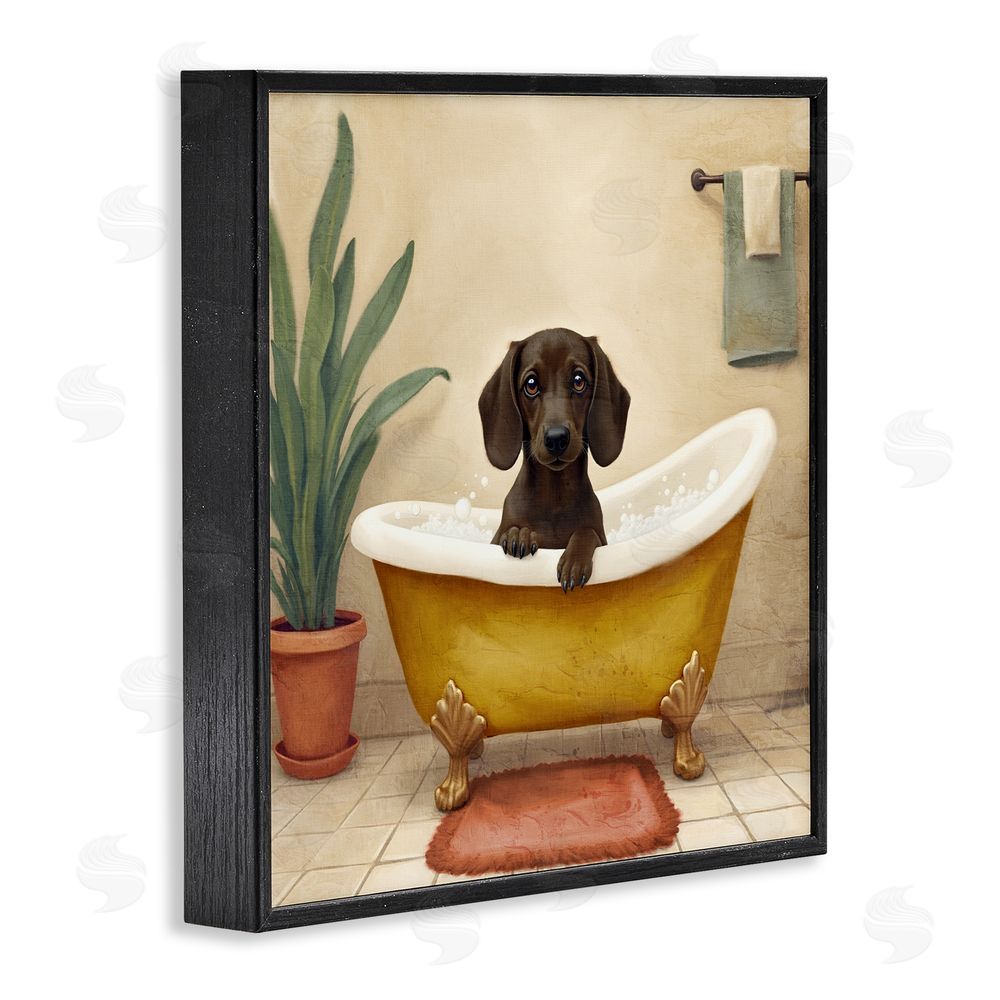 Kim Allen Bubble Bath Brown Dog Black Framed Giclee Wall Art Print