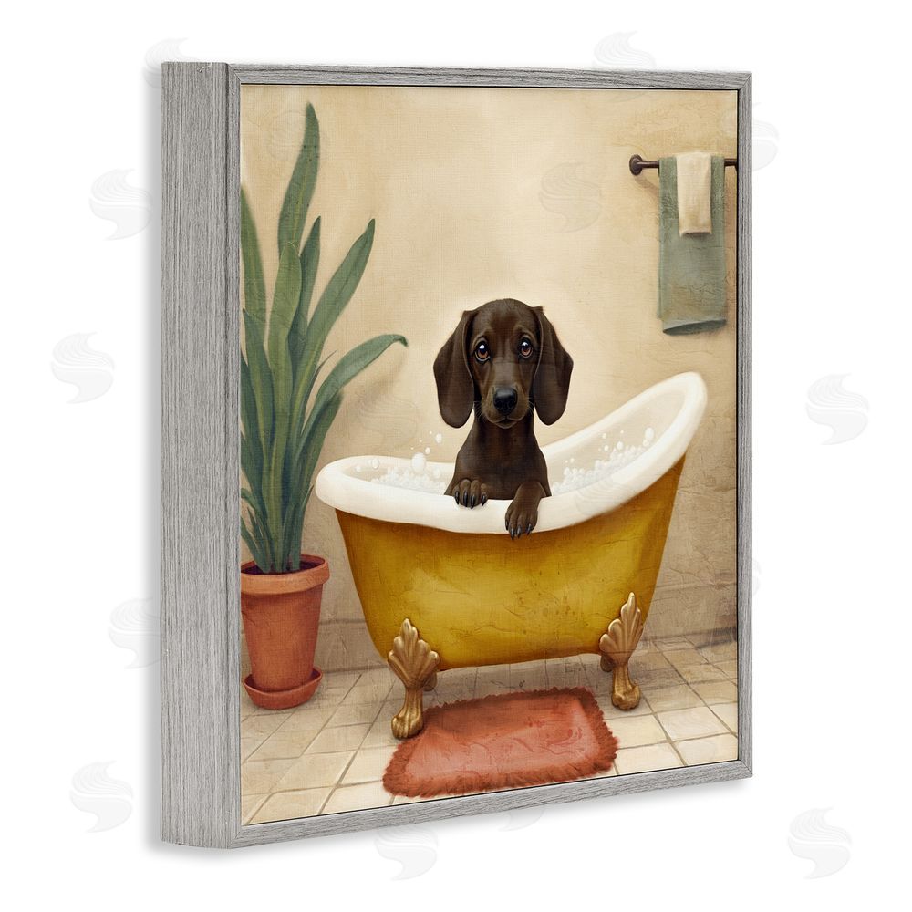 Kim Allen Bubble Bath Brown Dog Gray Framed Giclee Wall Art Print