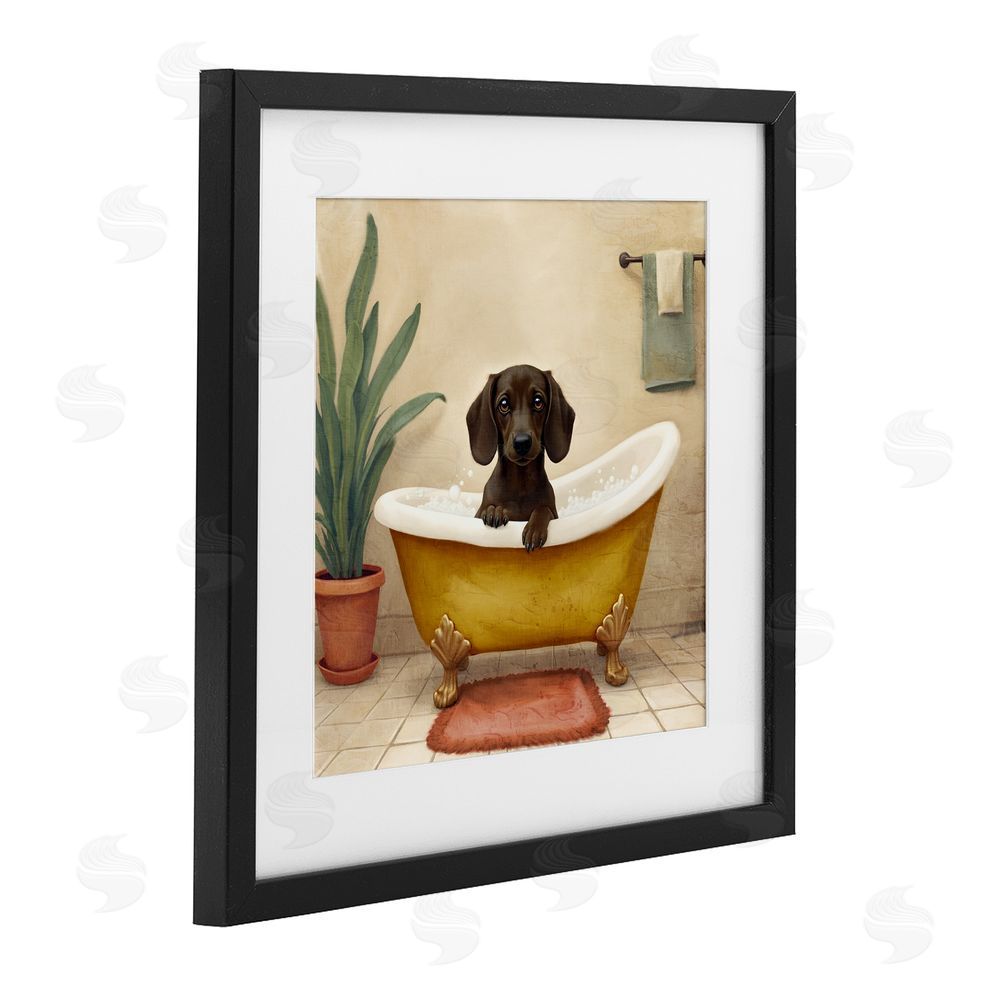 Kim Allen Bubble Bath Brown Dog Black Framed Print Under Glass Wall Art