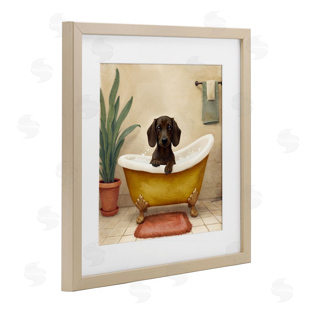 Kim Allen Bubble Bath Brown Dog Birch Framed Print Under Glass Wall Art