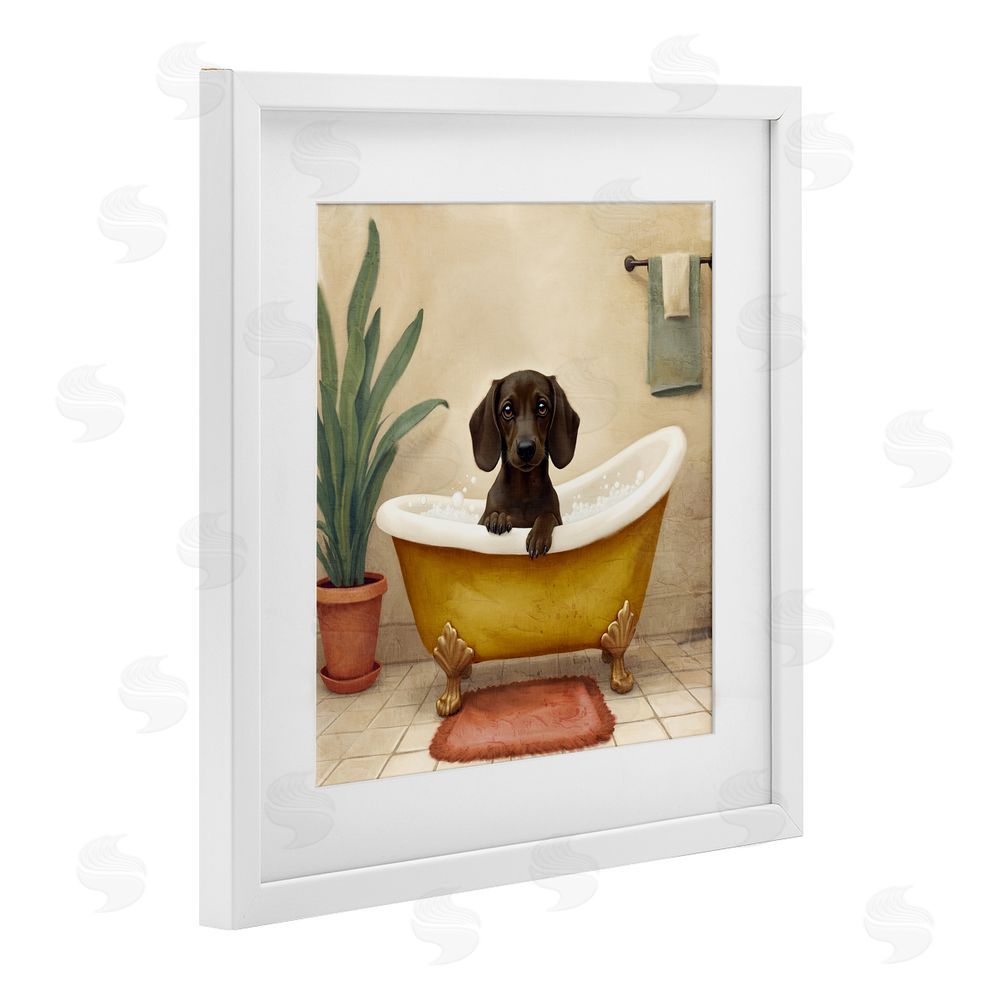 Kim Allen Bubble Bath Brown Dog White Framed Print Under Glass Wall Art