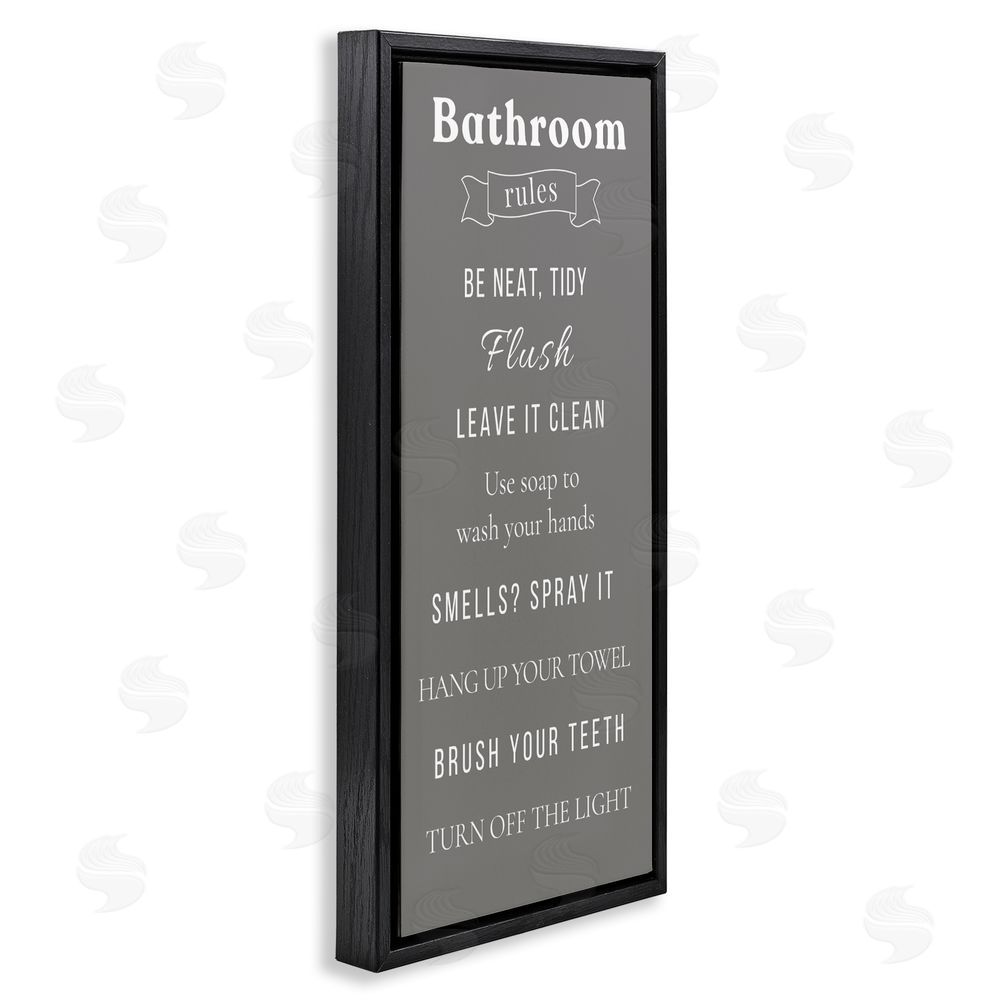 Julia Frost Bathroom Rules Reminders Black Floating Frame Canvas Wall Art Print