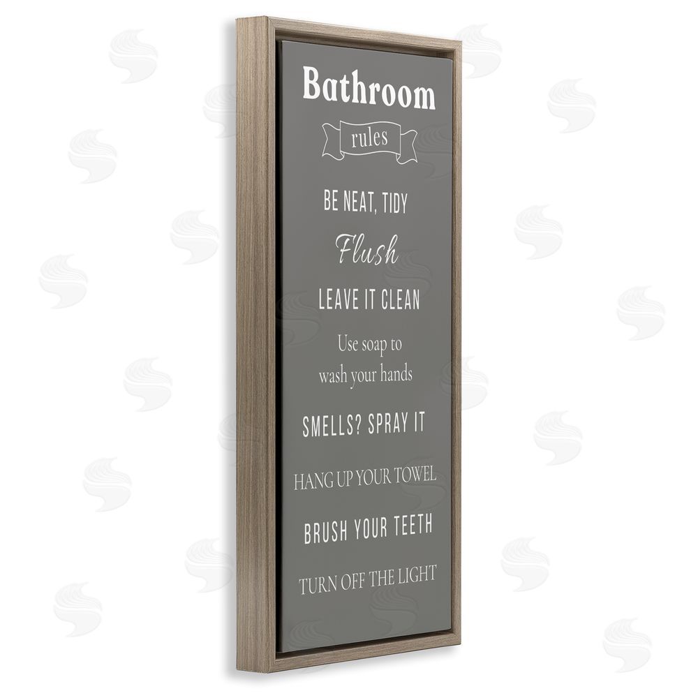 Julia Frost Bathroom Rules Reminders Brown Floating Frame Canvas Wall Art Print