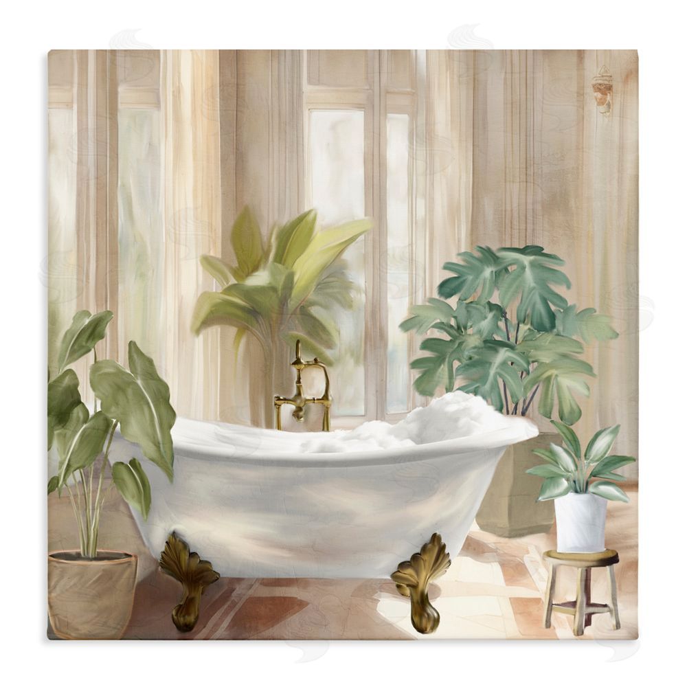 Kim Allen Serenity Bathroom Plants Stretched Canvas Wall Art Print