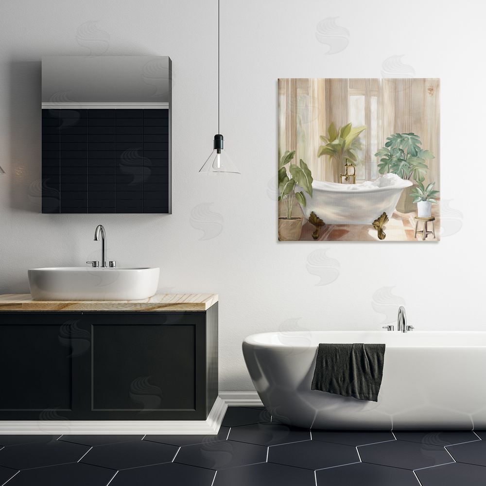 Kim Allen Serenity Bathroom Plants Stretched Canvas Wall Art in Room