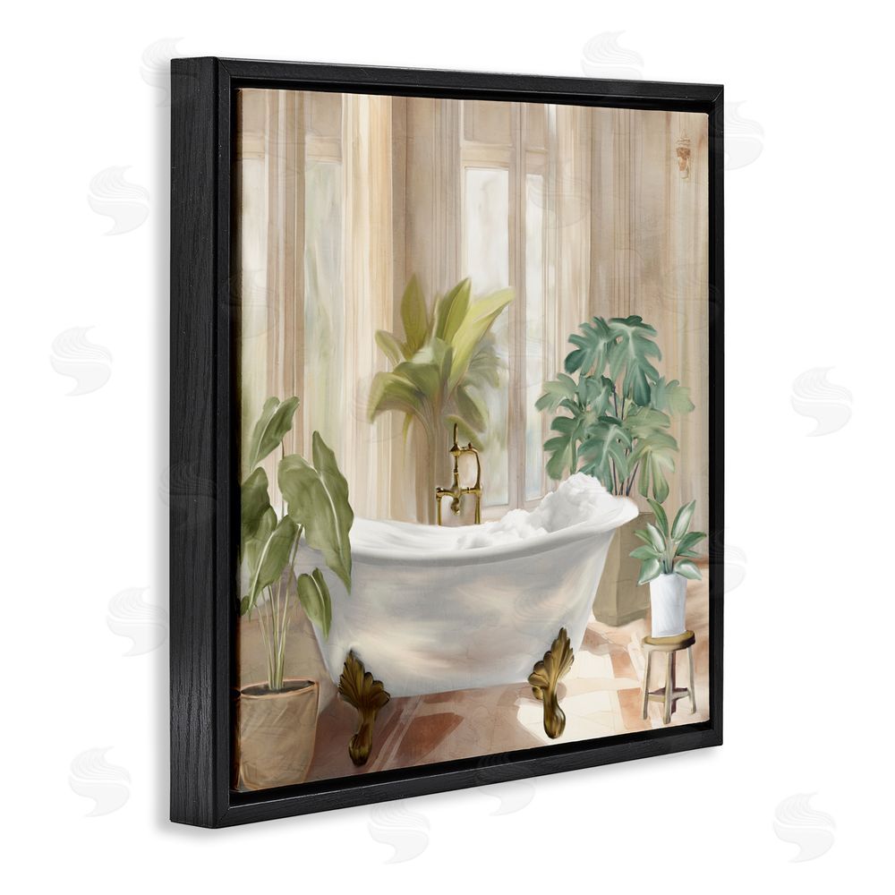 Kim Allen Serenity Bathroom Plants Black Floating Frame Canvas Wall Art Print