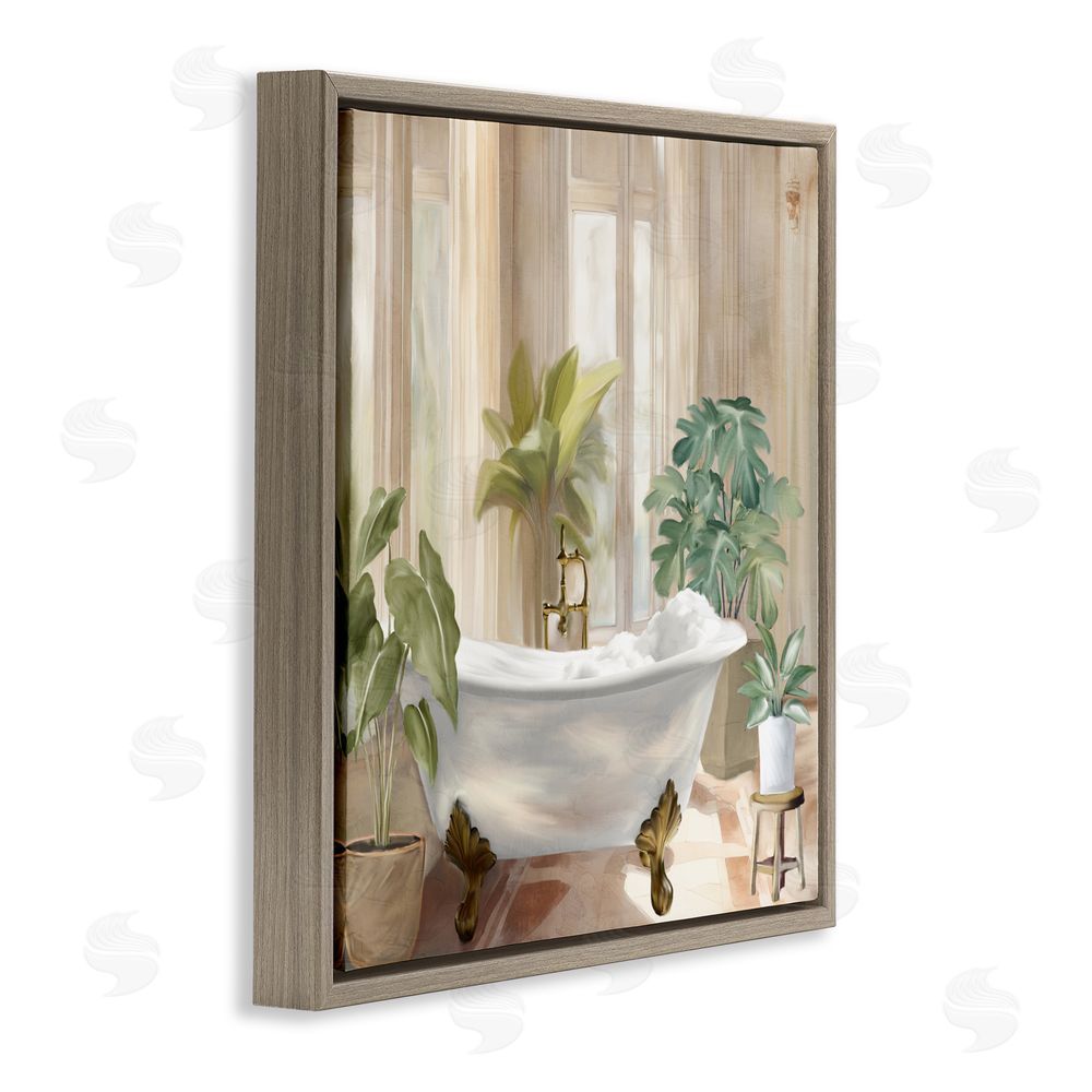 Kim Allen Serenity Bathroom Plants Brown Floating Frame Canvas Wall Art Print