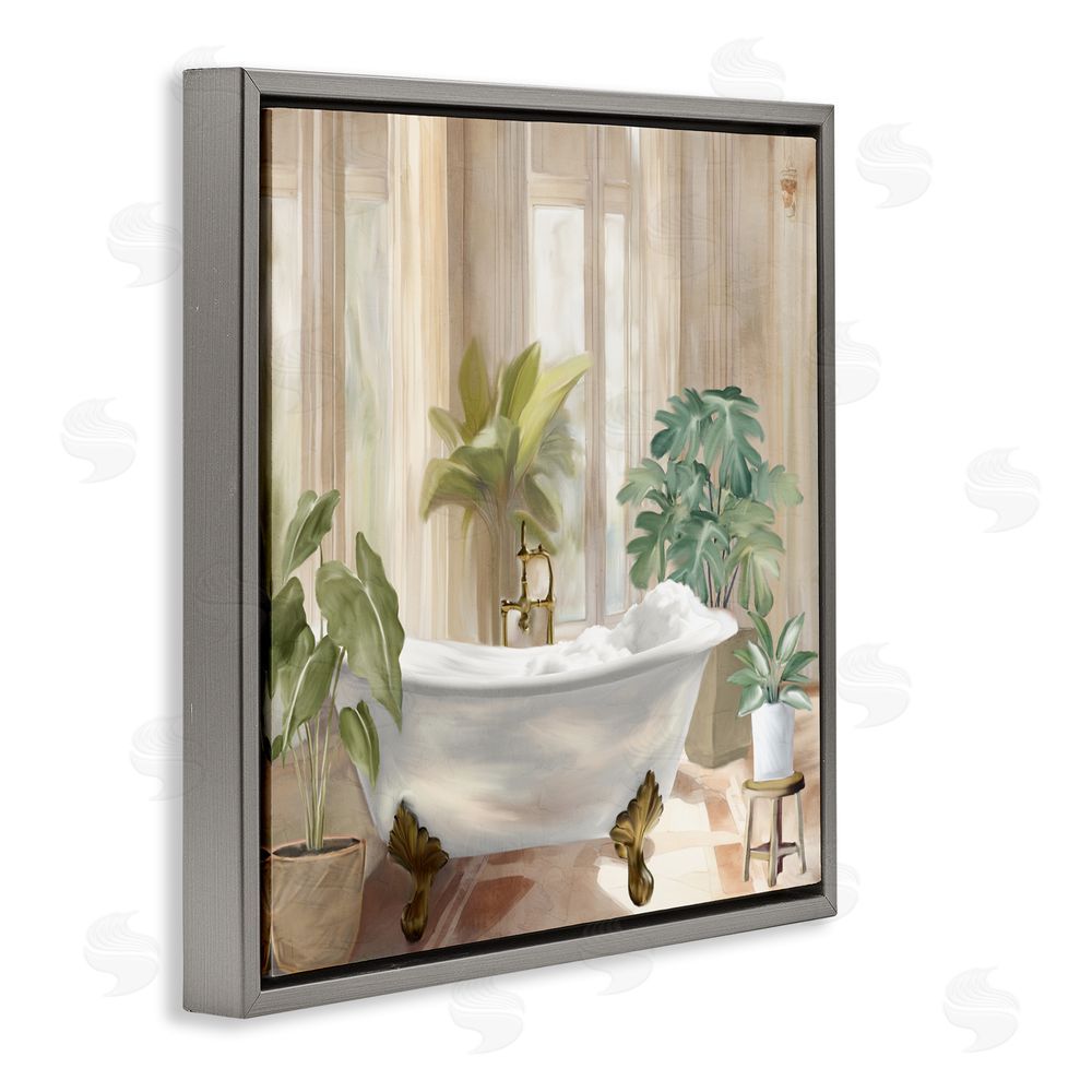 Kim Allen Serenity Bathroom Plants Gray Floating Frame Canvas Wall Art Print